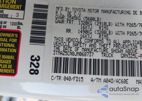 2018 Toyota Tacoma Trd Off Road z USA, uszkodzony, nr VIN 3TMAZ5CN8JM068737